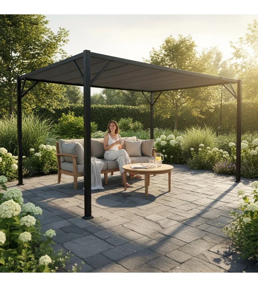 PERGOLA BIOCLIMATICA DA ESTERNO EUROGARDEN "LOUVER" IN ACCIAIO GRIGIO 3X3 M