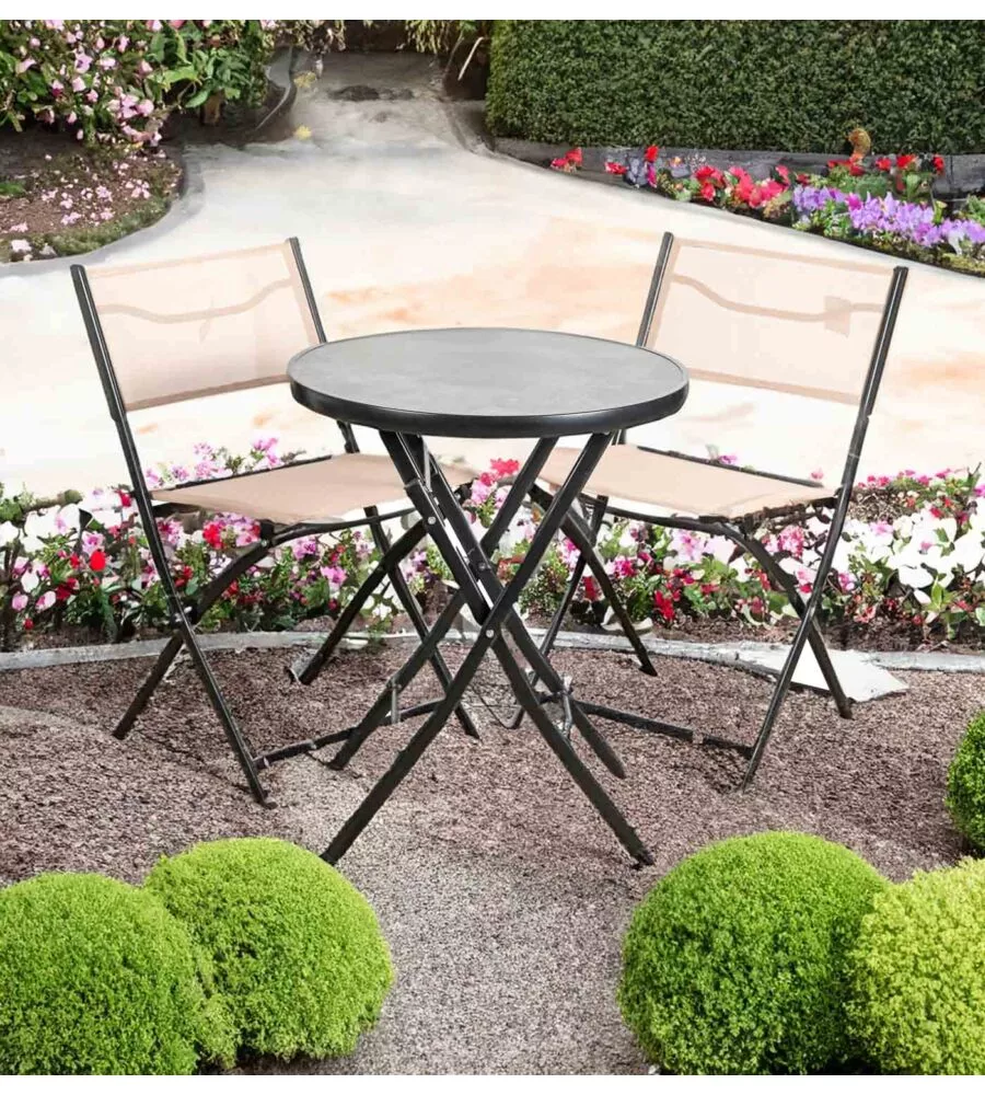 SET DA GIARDINO PIEGHEVOLE EUROGARDEN "IRON STONE" IN ACCIAIO E TEXTILENE GRIGIO 2 SEDUTE E TAVOLINO