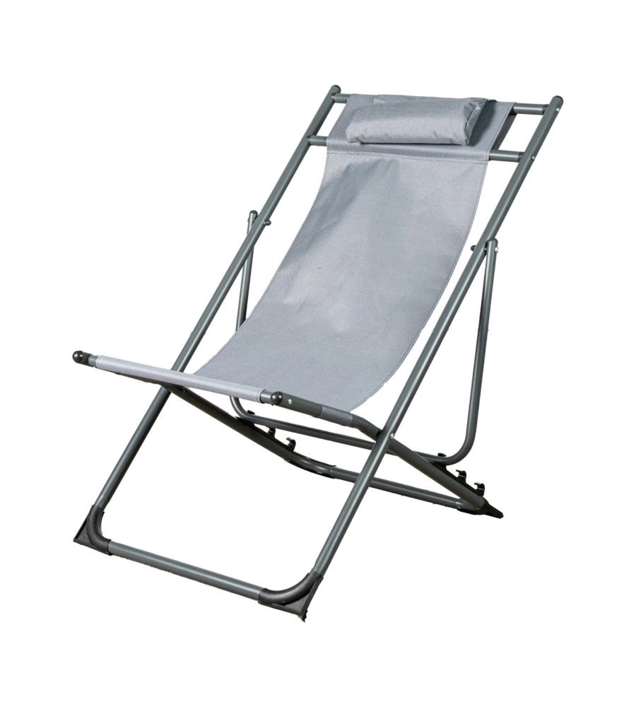 SDRAIO DA ESTERNO EUROGARDEN "RELAX" IN ACCIAIO E TESSUTO GRIGIO CON CUSCINO E REGOLABILE 3 POSIZIONI 91X51X31/70 CM