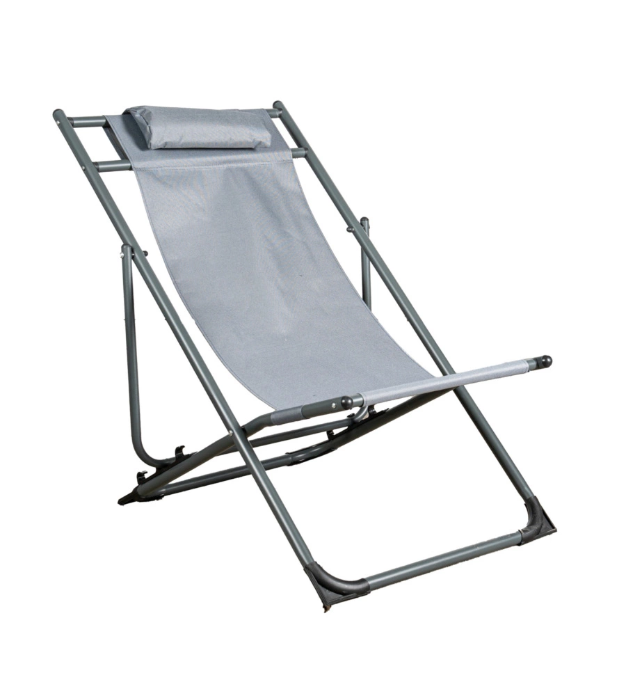 SDRAIO DA ESTERNO EUROGARDEN "RELAX" IN ACCIAIO E TESSUTO GRIGIO CON CUSCINO E REGOLABILE 3 POSIZIONI 91X51X31/70 CM
