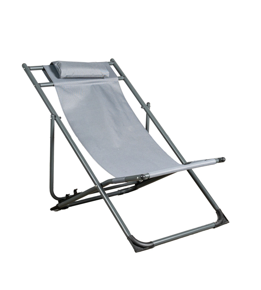 SDRAIO DA ESTERNO EUROGARDEN "RELAX" IN ACCIAIO E TESSUTO GRIGIO CON CUSCINO E REGOLABILE 3 POSIZIONI 91X51X31/70 CM