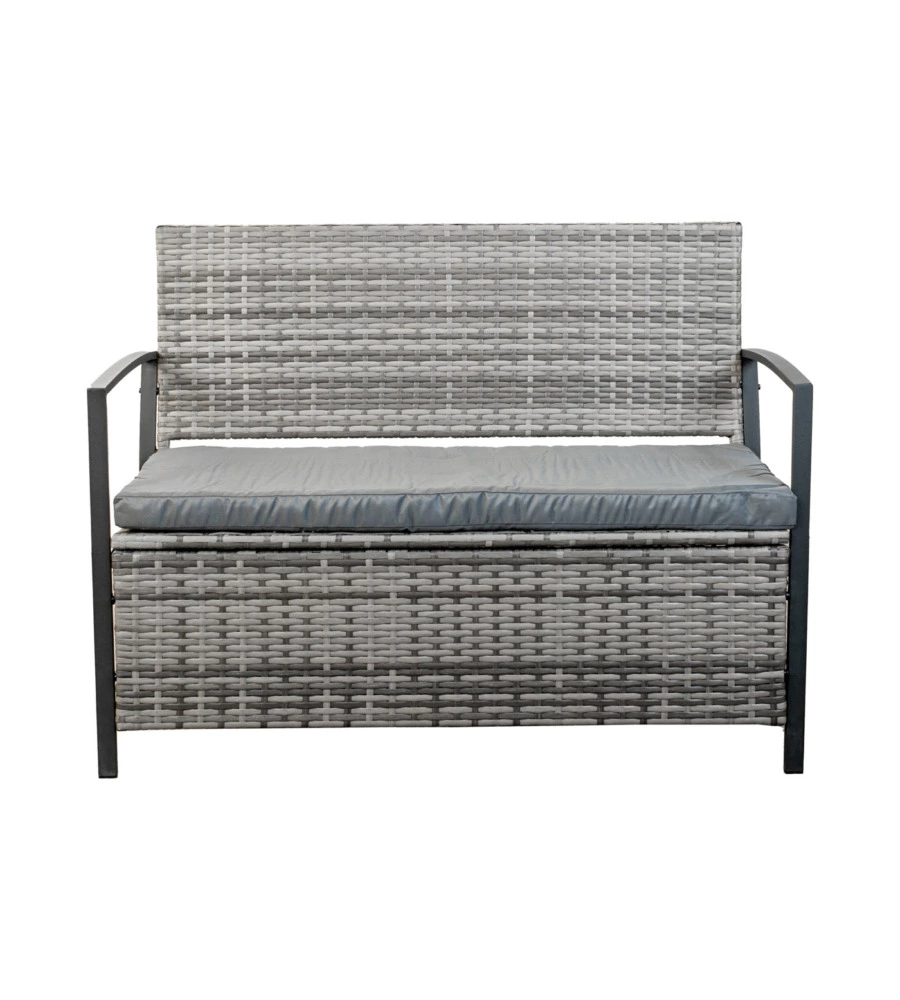 PANCHINA DA ESTERNO EUROGARDEN "MAIA" IN METALLO E PE RATTAN CON CONTENITORE E CUSCINO GRIGIO, 118X58X87 CM