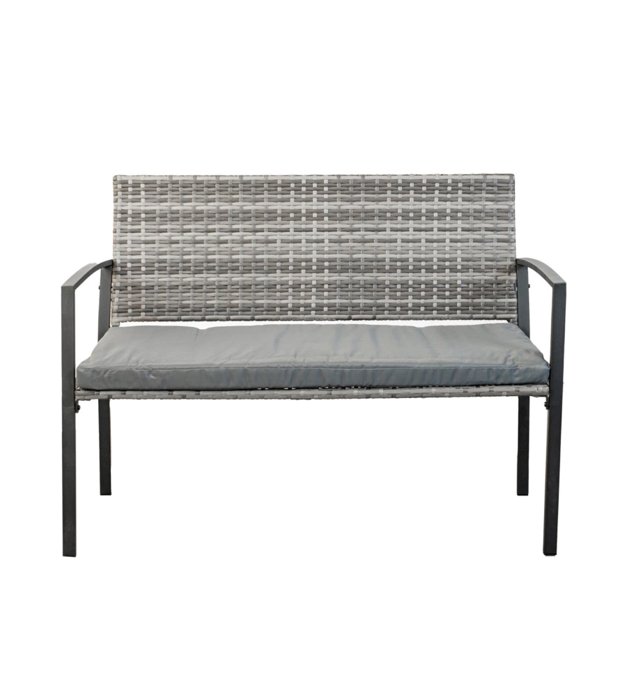 PANCHINA DA ESTERNO EUROGARDEN "SPRING" CON CUSCINO IN METALLO E PE RATTAN GRIGIO 115X60X87 CM