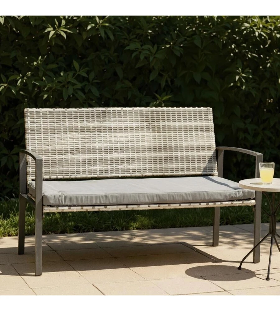PANCHINA DA ESTERNO EUROGARDEN "SPRING" CON CUSCINO IN METALLO E PE RATTAN GRIGIO 115X60X87 CM