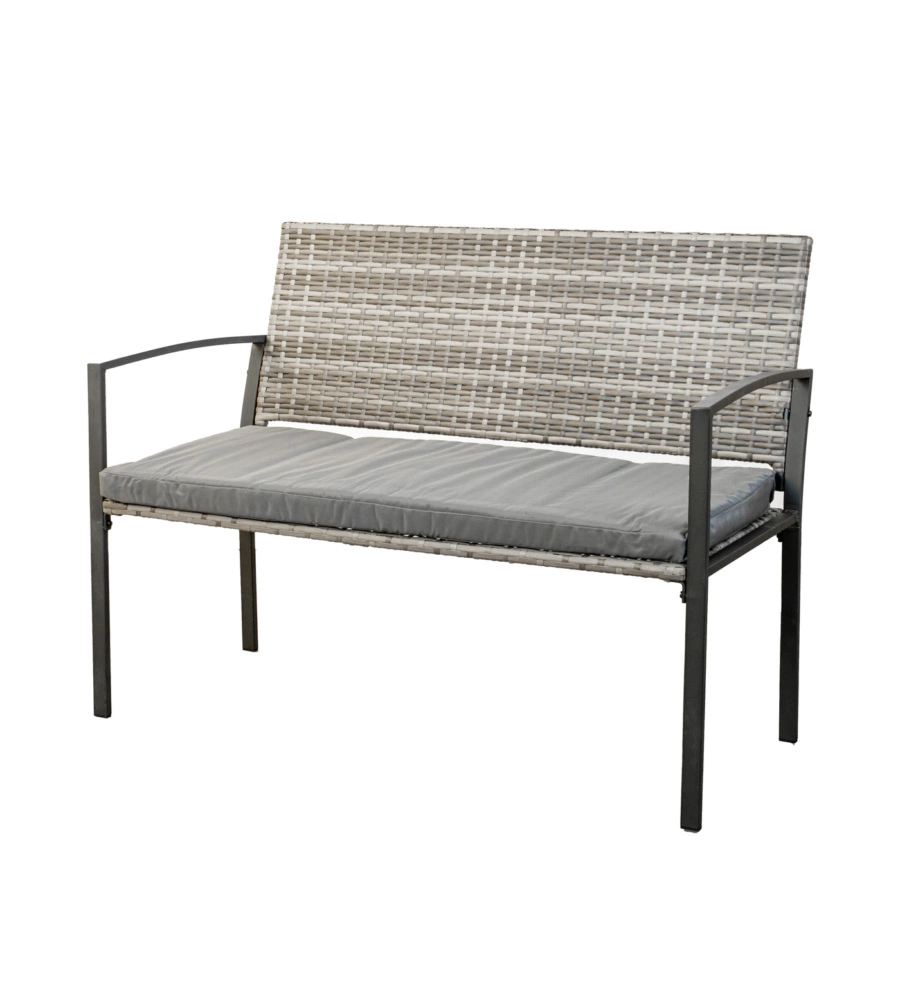 PANCHINA DA ESTERNO EUROGARDEN "SPRING" CON CUSCINO IN METALLO E PE RATTAN GRIGIO 115X60X87 CM