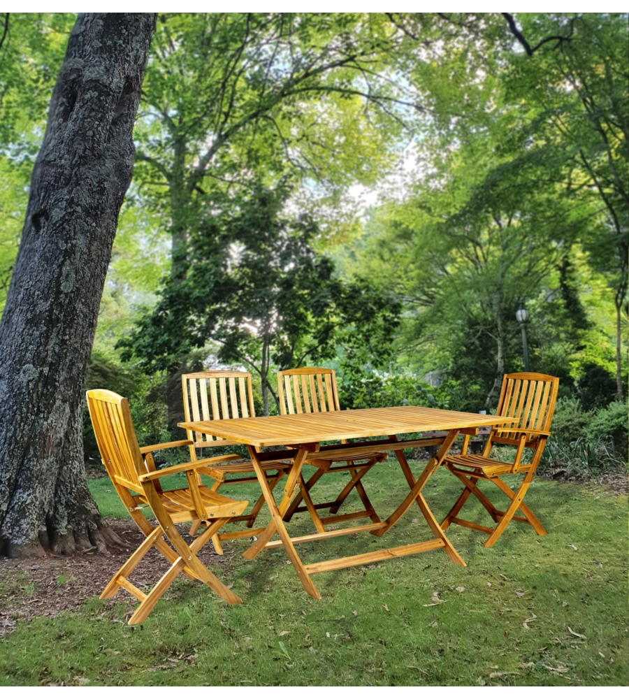 TAVOLO DA ESTERNO RETTANGOLARE PIEGHEVOLE EUROGARDEN "TRAPANI" IN LEGNO DI ACACIA 150X90X75 CM