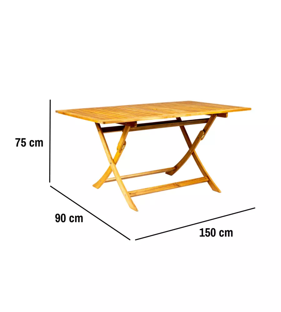 TAVOLO DA ESTERNO RETTANGOLARE PIEGHEVOLE EUROGARDEN "TRAPANI" IN LEGNO DI ACACIA 150X90X75 CM