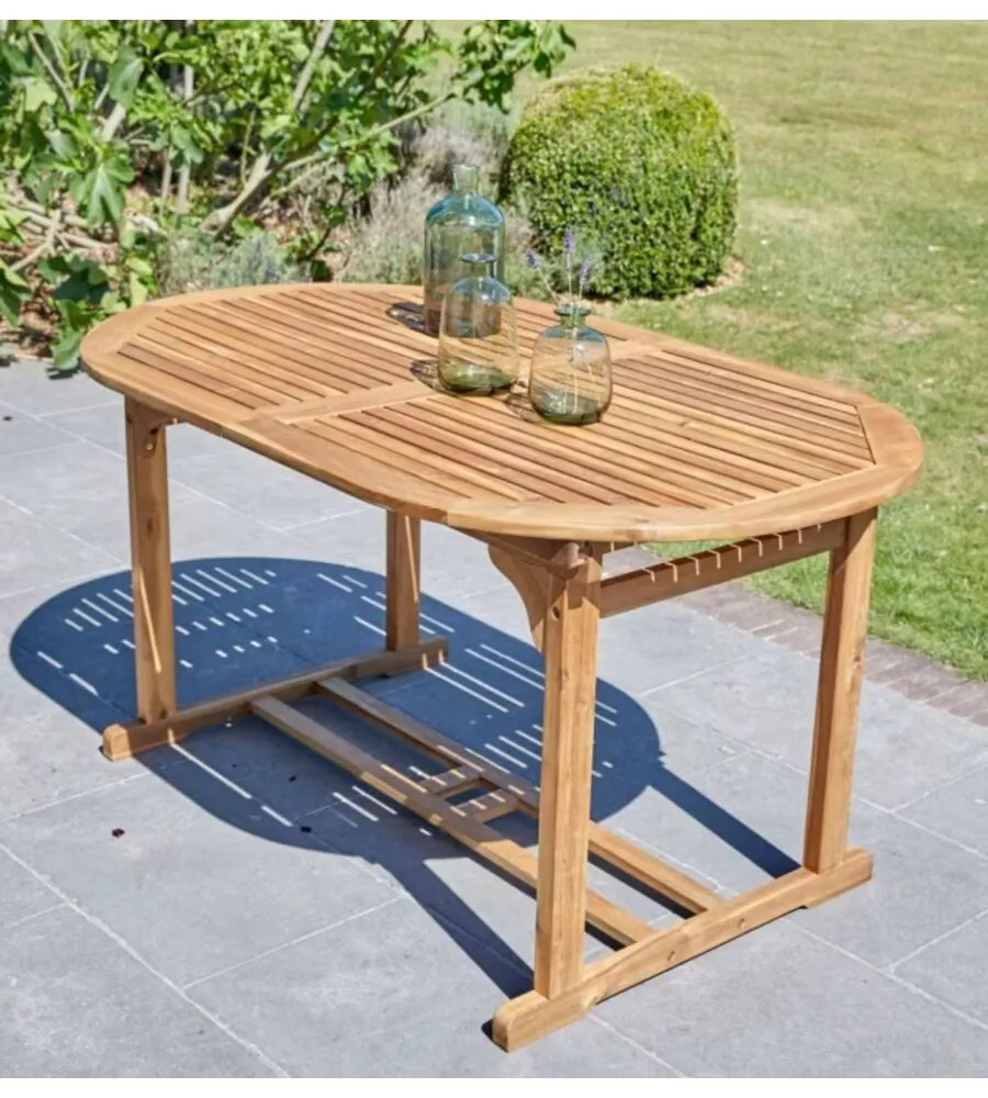 TAVOLO DA ESTERNO ALLUNGABILE EUROGARDEN OVALE IN LEGNO  DI ACACIA 150/200X100X75 CM