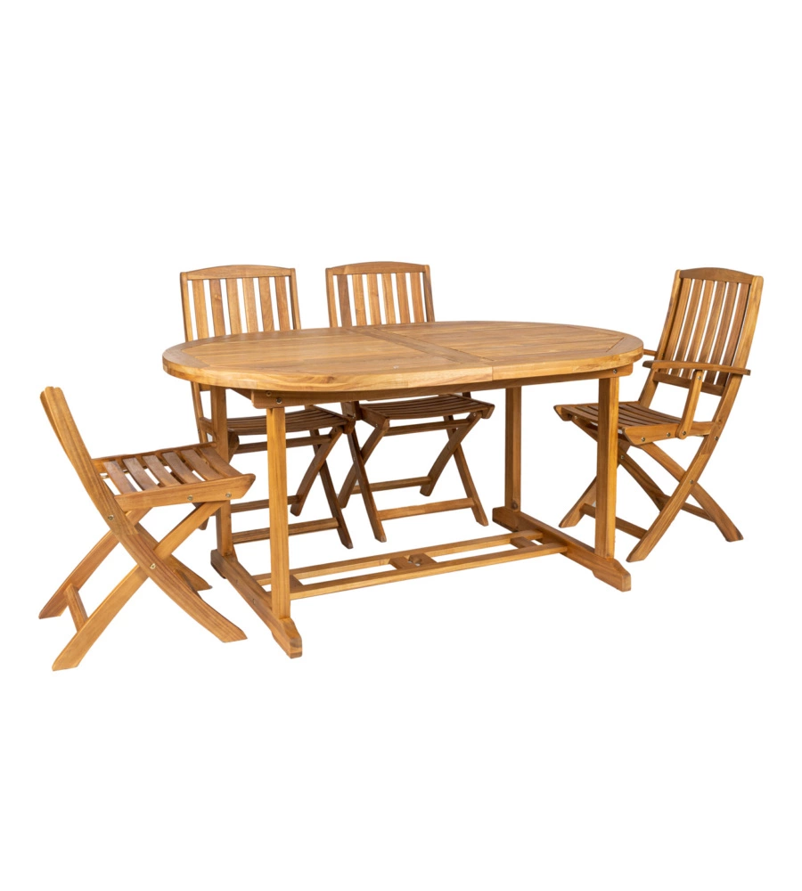 TAVOLO DA ESTERNO ALLUNGABILE EUROGARDEN OVALE IN LEGNO  DI ACACIA 150/200X100X75 CM
