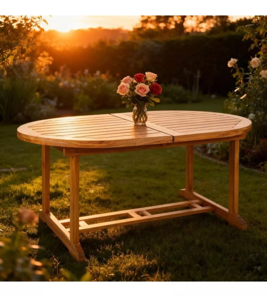 TAVOLO DA ESTERNO ALLUNGABILE EUROGARDEN OVALE IN LEGNO  DI ACACIA 150/200X100X75 CM