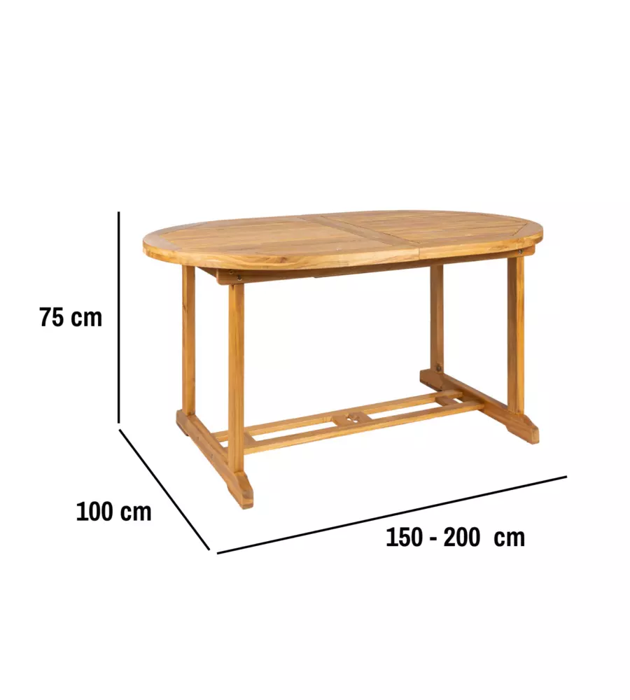 TAVOLO DA ESTERNO ALLUNGABILE EUROGARDEN OVALE IN LEGNO  DI ACACIA 150/200X100X75 CM