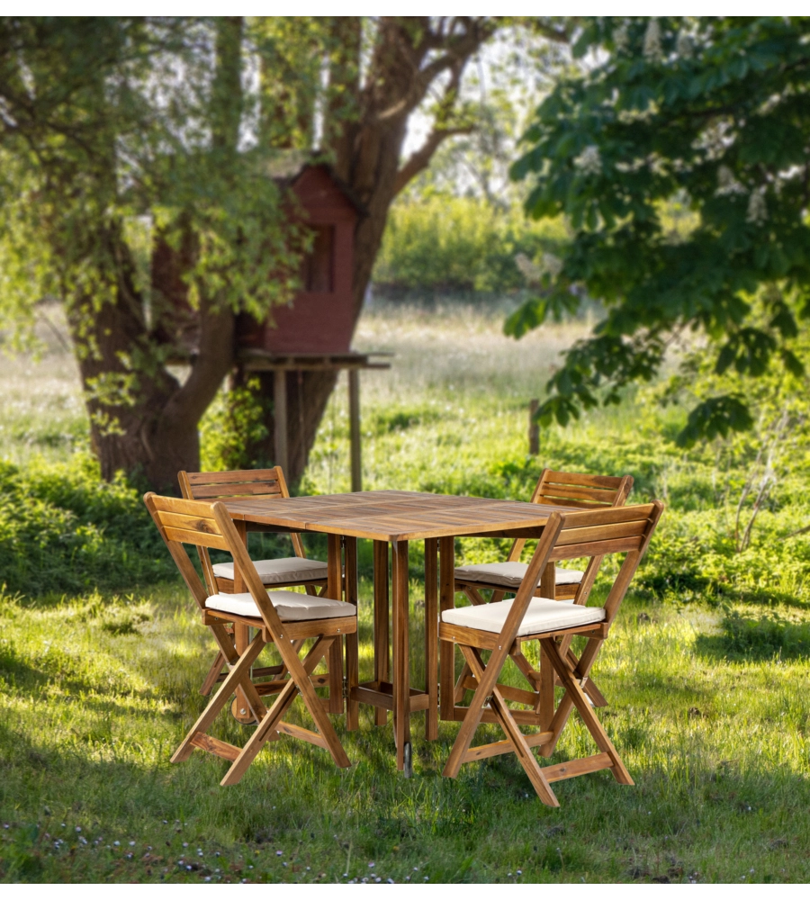 SET DA GIARDINO PIEGHEVOLE EUROGARDEN "VITTORIA" IN LEGNO DI ACACIA 4 SEDUTE E TAVOLO