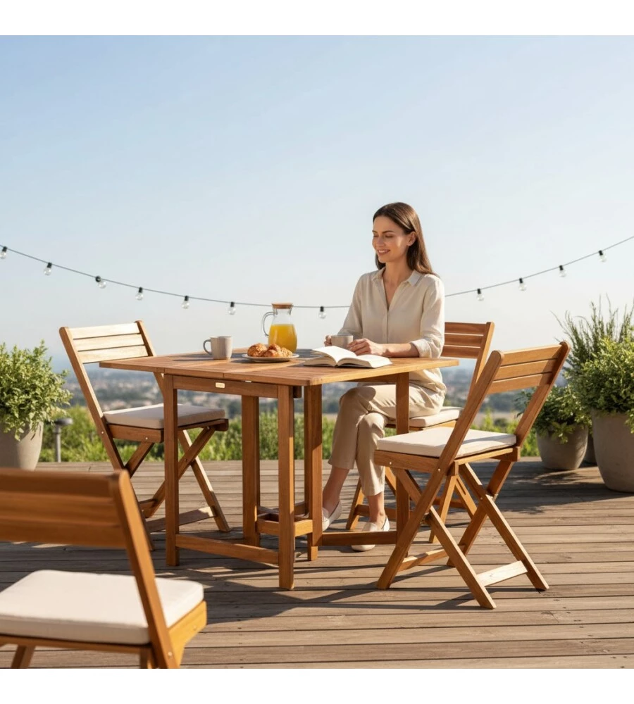 SET DA GIARDINO PIEGHEVOLE EUROGARDEN "VITTORIA" IN LEGNO DI ACACIA 4 SEDUTE E TAVOLO