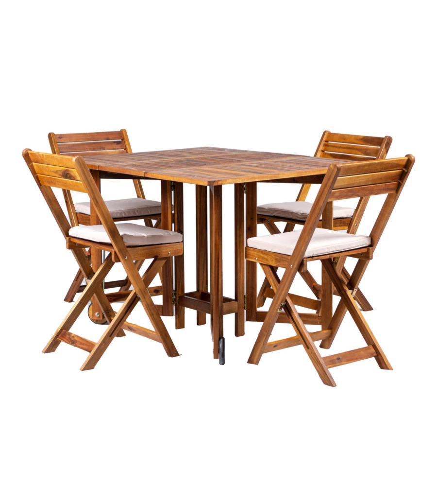 SET DA GIARDINO PIEGHEVOLE EUROGARDEN "VITTORIA" IN LEGNO DI ACACIA 4 SEDUTE E TAVOLO