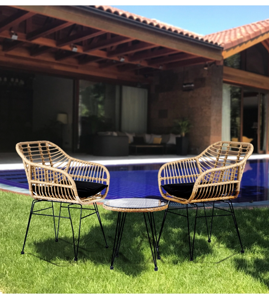 SET DA ESTERNO EUROGARDEN "MIAMI" NATURALE 2 SEDUTE E TAVOLINO