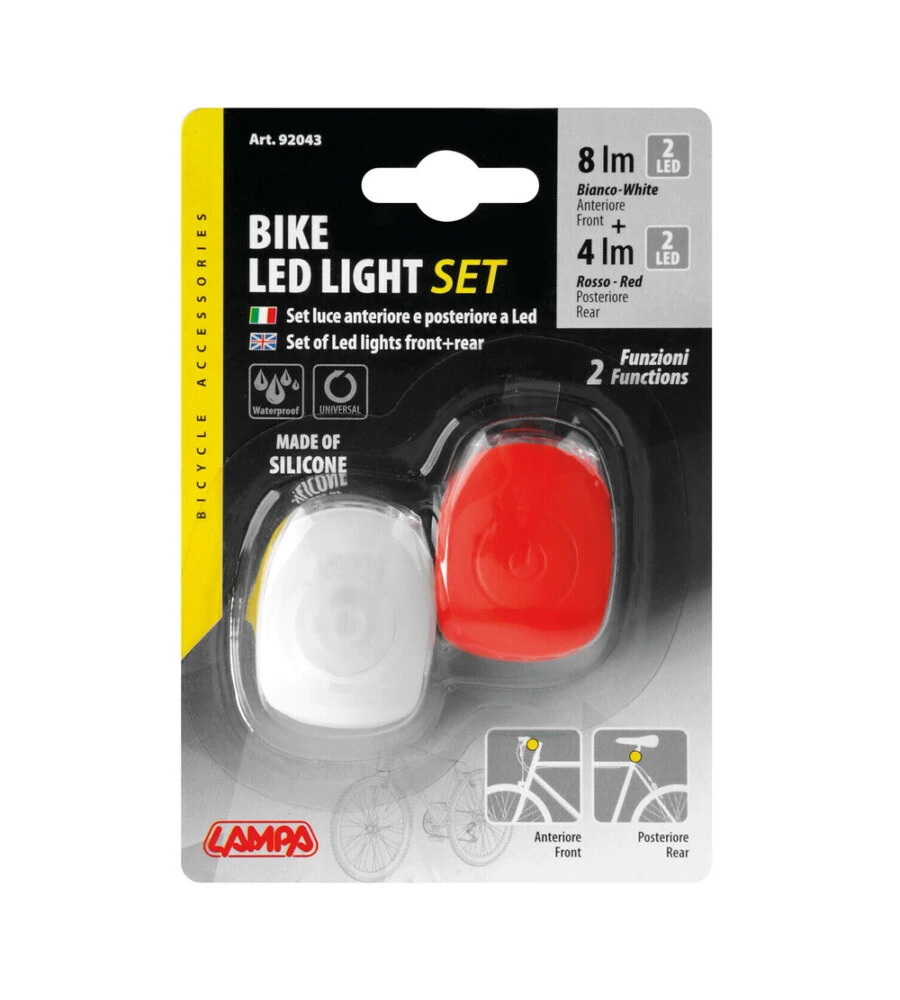KIT LAMPEGGIANTI A LED PER BICICLETTA LAMPA ANTERIORE E POSTERIORE IN SILICONE - 92043
