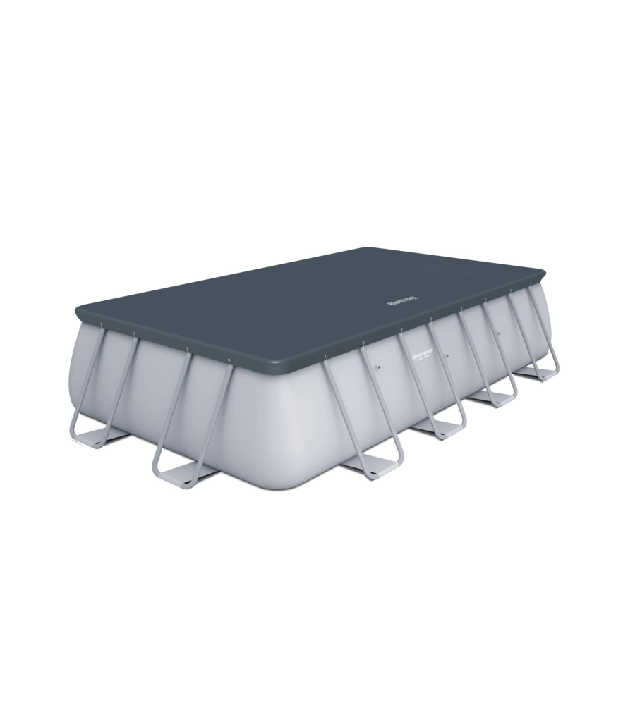 PISCINA FUORI TERRA CON STRUTTURA RETTANGOLARE BESTWAY "POWER STEEL FRAME" CON FILTRO A SABBIA, SCALETTA E TELO DI COPERTURA GRIGIO CHIARO 488X244X122 CM  - COD. 56671