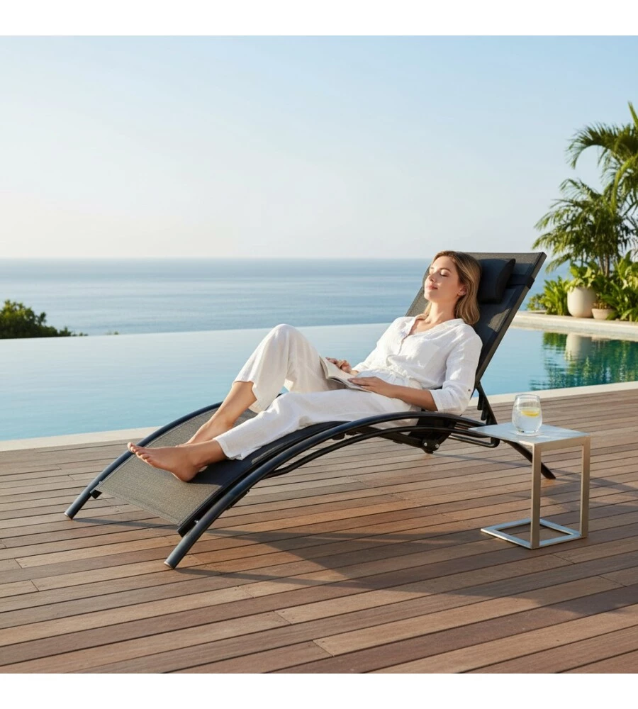 SDRAIO RECLINABILE EUROGARDEN "LUNA" IN ALLUMINIO E TEXTILENE NERO 175X64X88 CM
