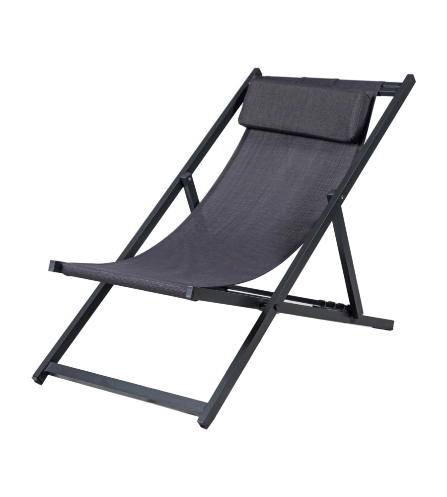 SPIAGGINA PIEGHEVOLE REGOLABILE EUROGARDEN "SUMMER" CON CUSCINO IN TEXTILENE GRIGIO 95X58,5X95 CM