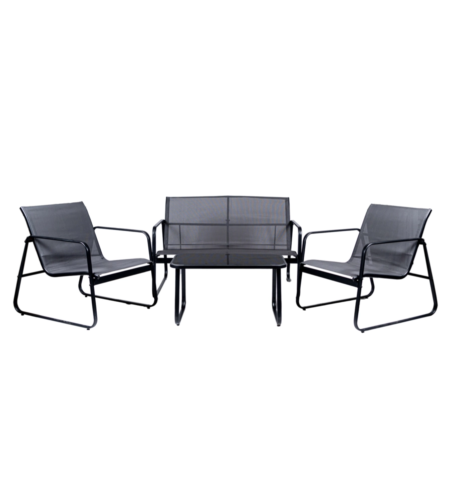 SET DA GIARDINO EUROGARDEN IN ACCIAIO E TEXTILENE GRIGIO 4 SEDUTE E TAVOLINO