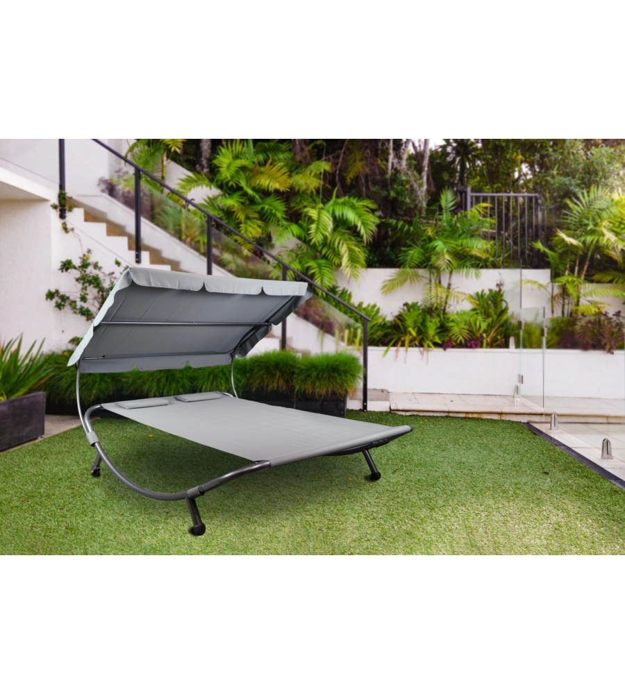 LETTINO AMACA DA ESTERNO EUROGARDEN IN ACCIAIO E TEXTILENE CON TETTUCCIO GRIGIO 173X196X175 CM