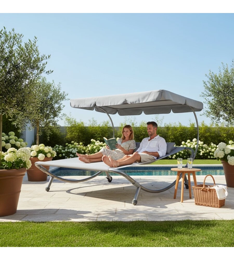 LETTINO AMACA DA ESTERNO EUROGARDEN IN ACCIAIO E TEXTILENE CON TETTUCCIO GRIGIO 173X196X175 CM