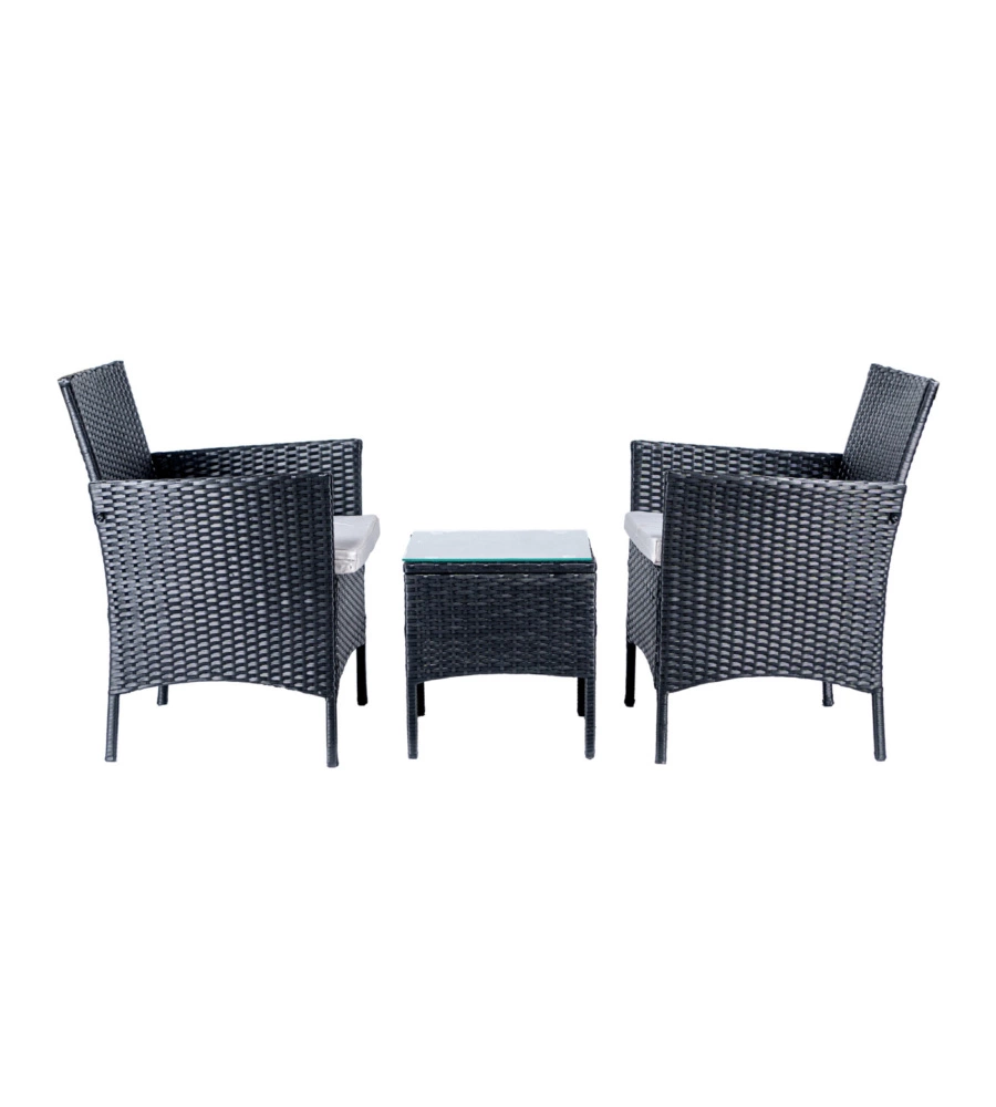 SET DA ESTERNO EUROGARDEN "LIPSIA" IN RATTAN CON CUSCINI GRIGIO 2 SEDUTE E TAVOLINO