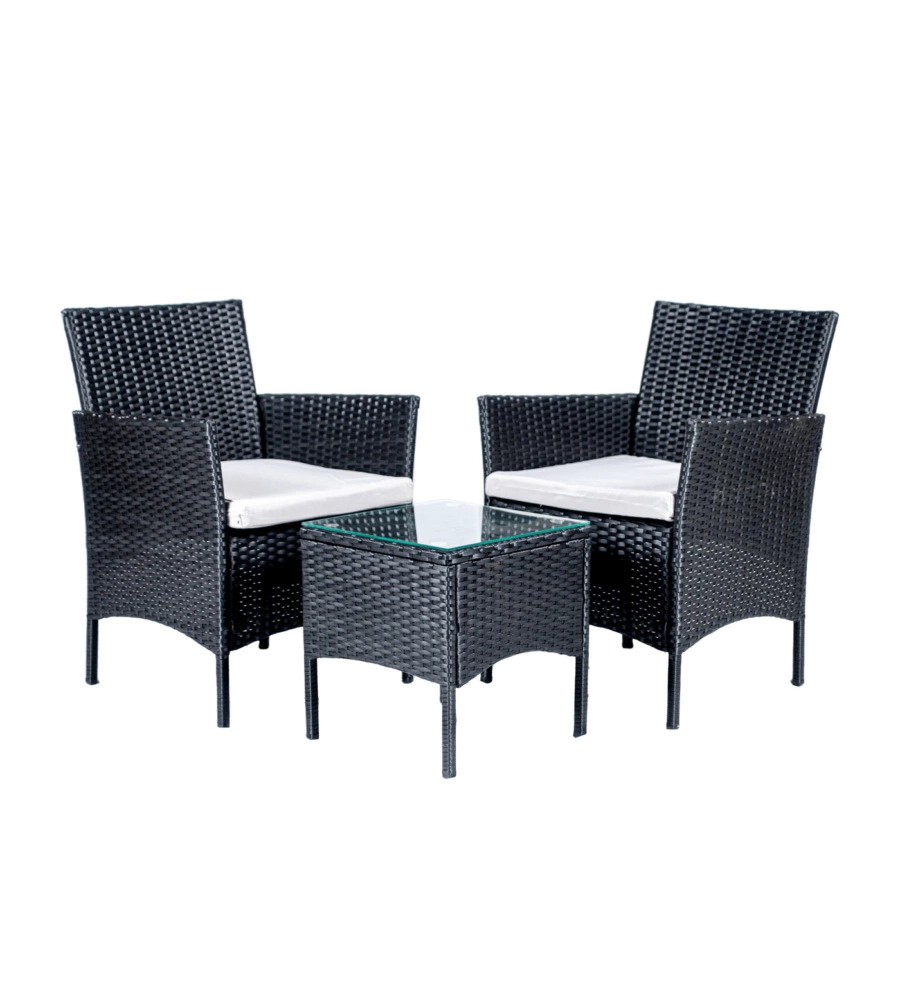 SET DA ESTERNO EUROGARDEN "LIPSIA" IN RATTAN CON CUSCINI GRIGIO 2 SEDUTE E TAVOLINO
