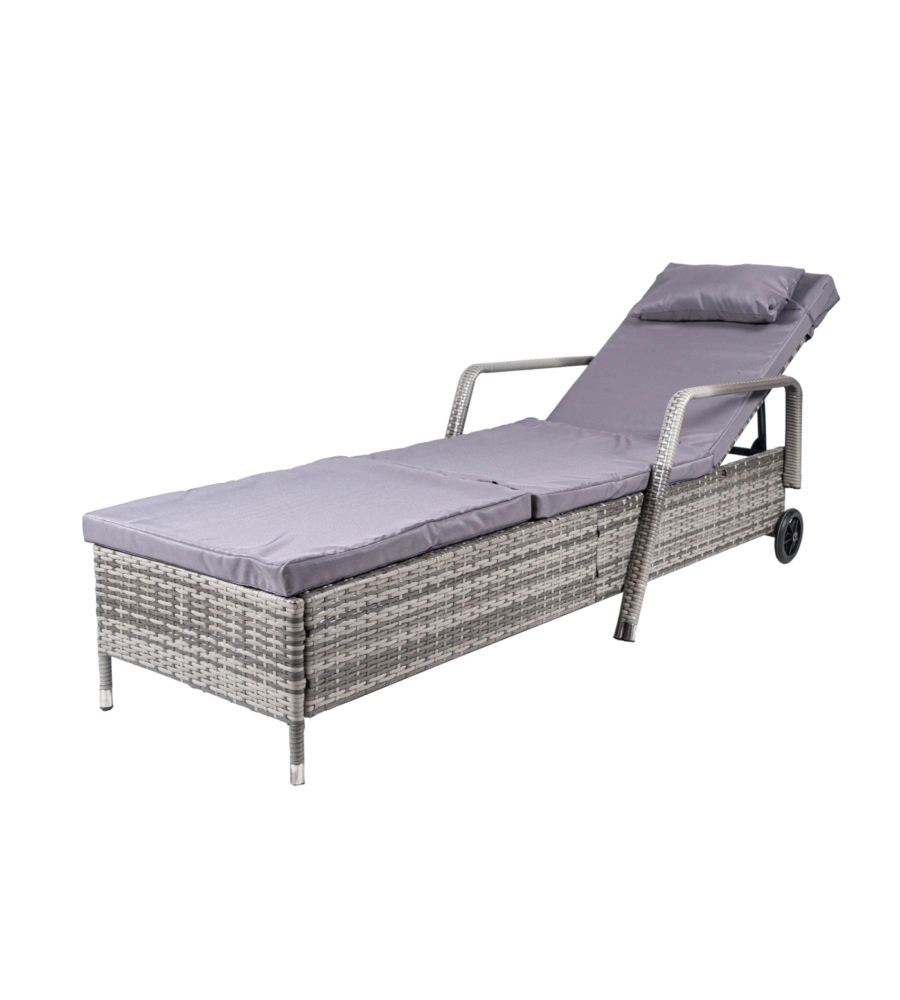 SDRAIO RECLINABILE EUROGARDEN "HOLIDAY" IN POLYRATTAN GRIGIO CON CUSCINI E RUOTE 210X66X33 CM