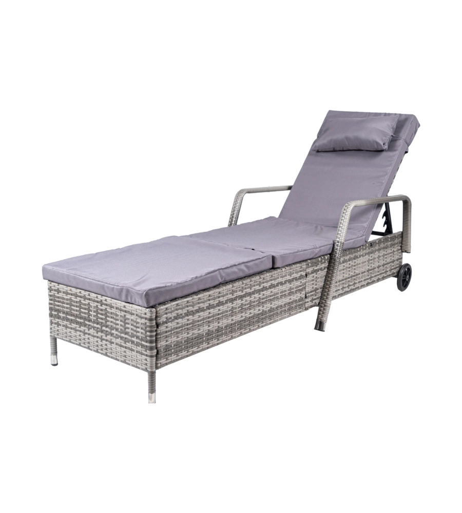 SDRAIO RECLINABILE EUROGARDEN "HOLIDAY" IN POLYRATTAN GRIGIO CON CUSCINI E RUOTE 210X66X33 CM
