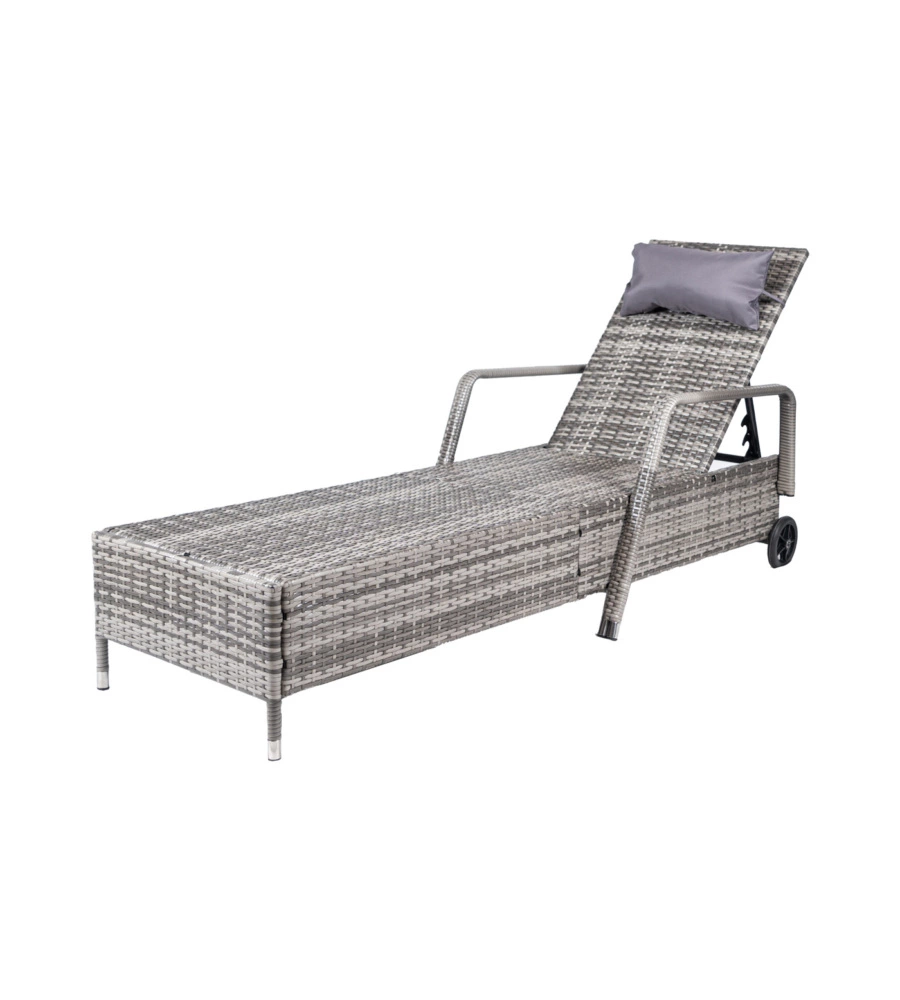 SDRAIO RECLINABILE EUROGARDEN "HOLIDAY" IN POLYRATTAN GRIGIO CON CUSCINI E RUOTE 210X66X33 CM
