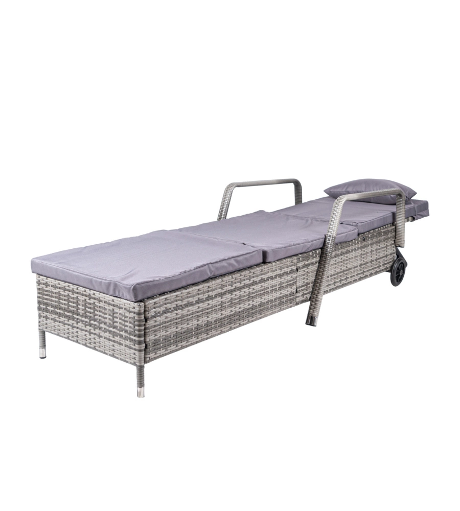 SDRAIO RECLINABILE EUROGARDEN "HOLIDAY" IN POLYRATTAN GRIGIO CON CUSCINI E RUOTE 210X66X33 CM