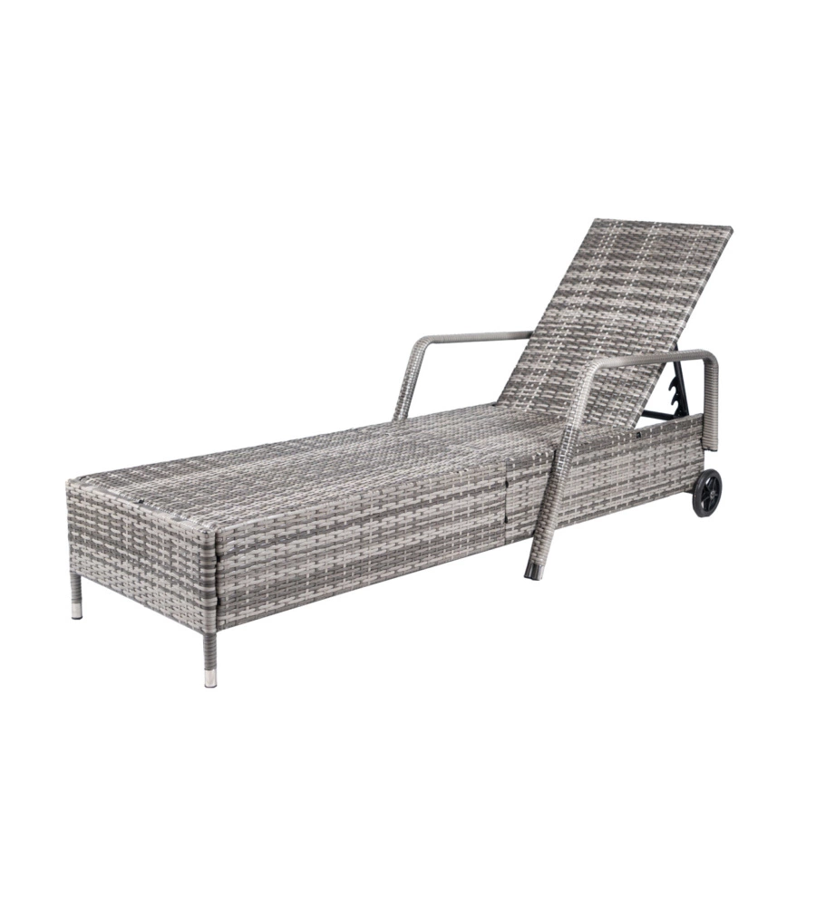 SDRAIO RECLINABILE EUROGARDEN "HOLIDAY" IN POLYRATTAN GRIGIO CON CUSCINI E RUOTE 210X66X33 CM