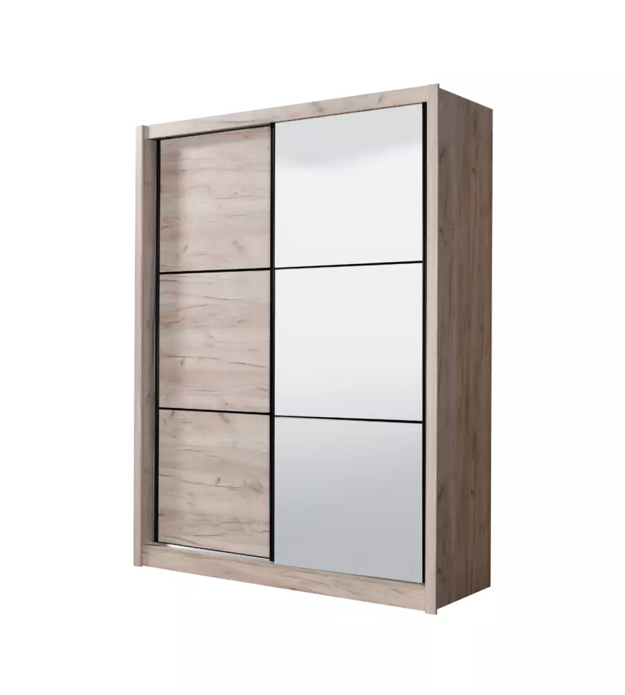 ARMADIO 2 ANTE SCORREVOLI "MADRID" CON SPECCHIO EFFETTO QUERCIA 166X60X215 CM