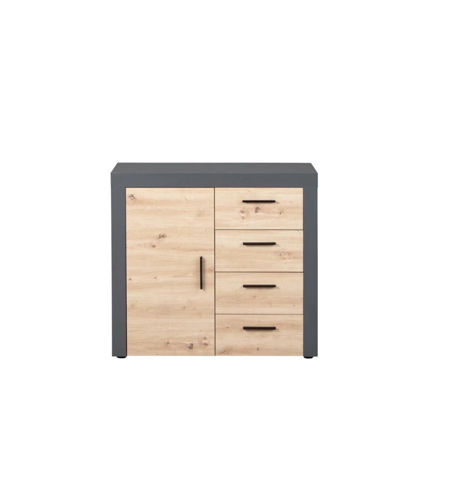 MOBILE BUFFET 1 ANTA E 3 CASSETTI GRIGIO E QUERCIA, 94X40X86 CM