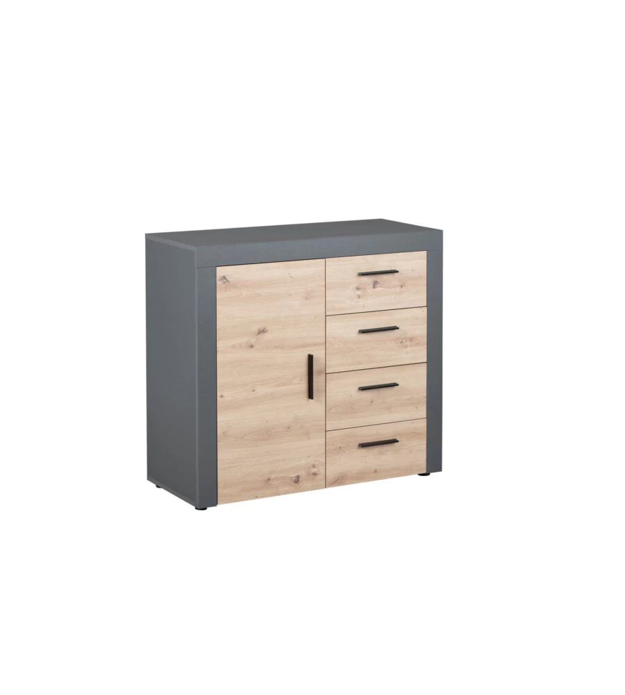 MOBILE BUFFET 1 ANTA E 3 CASSETTI GRIGIO E QUERCIA, 94X40X86 CM