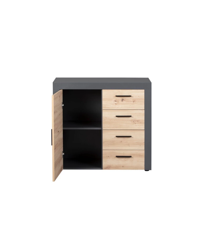 MOBILE BUFFET 1 ANTA E 3 CASSETTI GRIGIO E QUERCIA, 94X40X86 CM