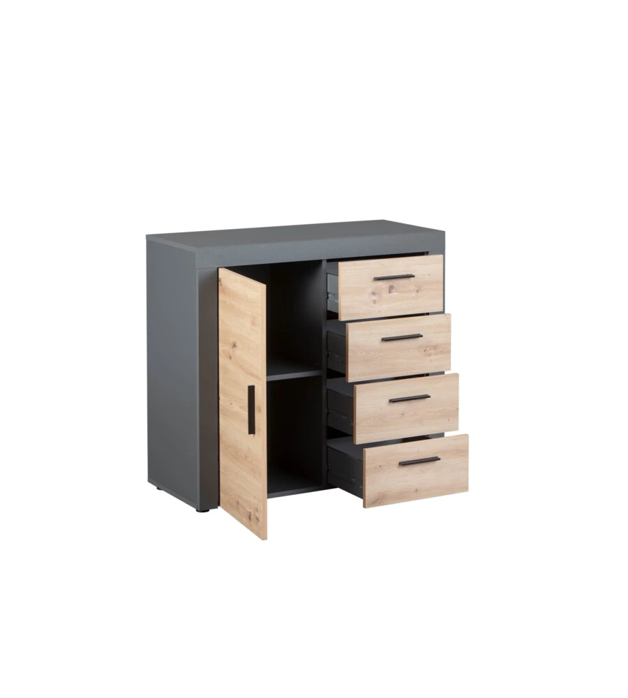 MOBILE BUFFET 1 ANTA E 3 CASSETTI GRIGIO E QUERCIA, 94X40X86 CM