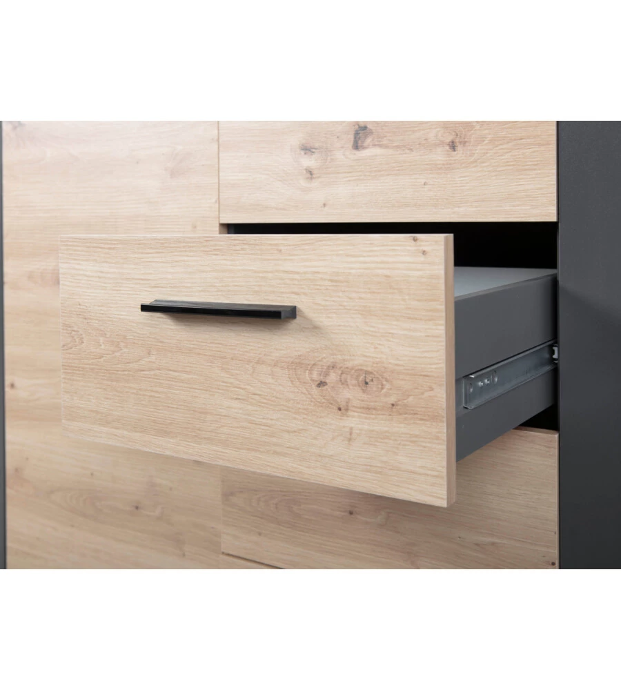 MOBILE BUFFET 1 ANTA E 3 CASSETTI GRIGIO E QUERCIA, 94X40X86 CM