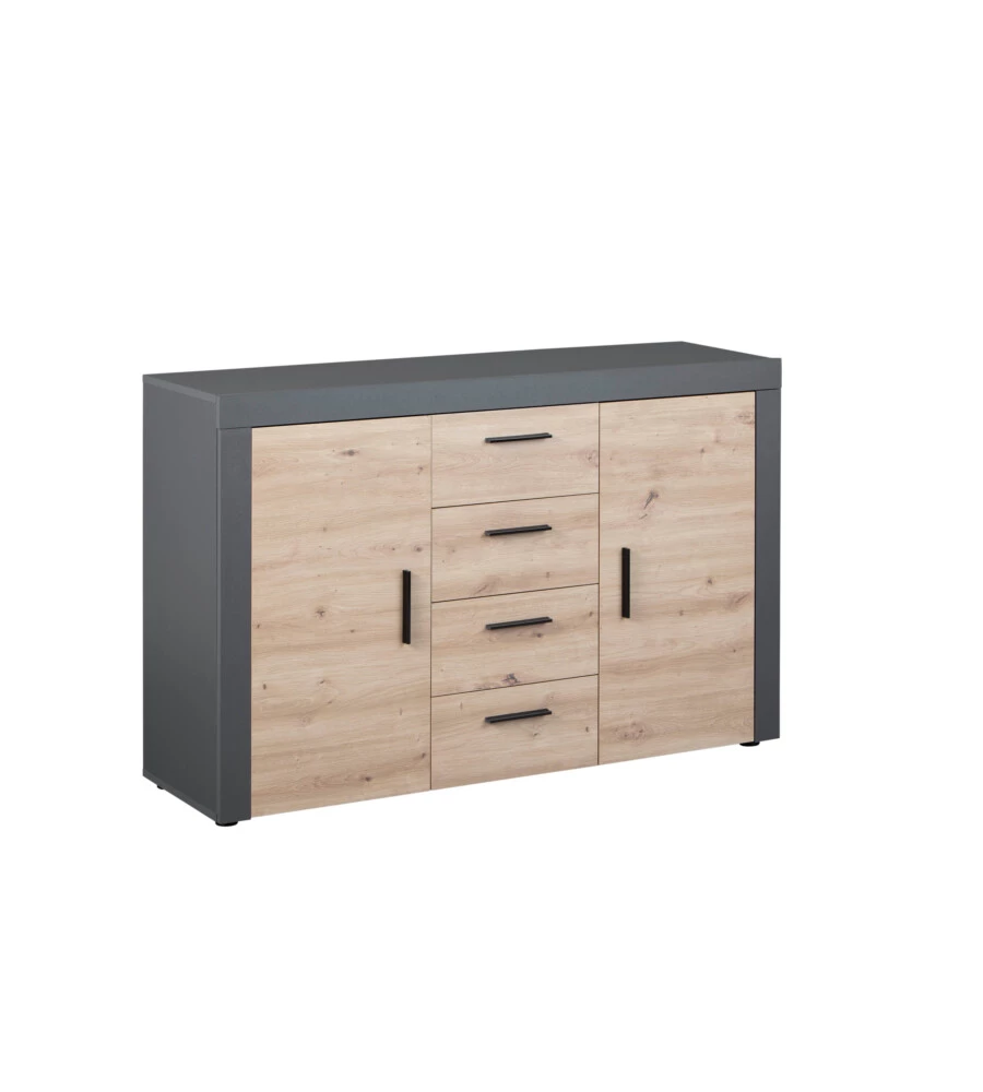 MOBILE BUFFET GRIGIO E QUERCIA, 134X40X86 CM