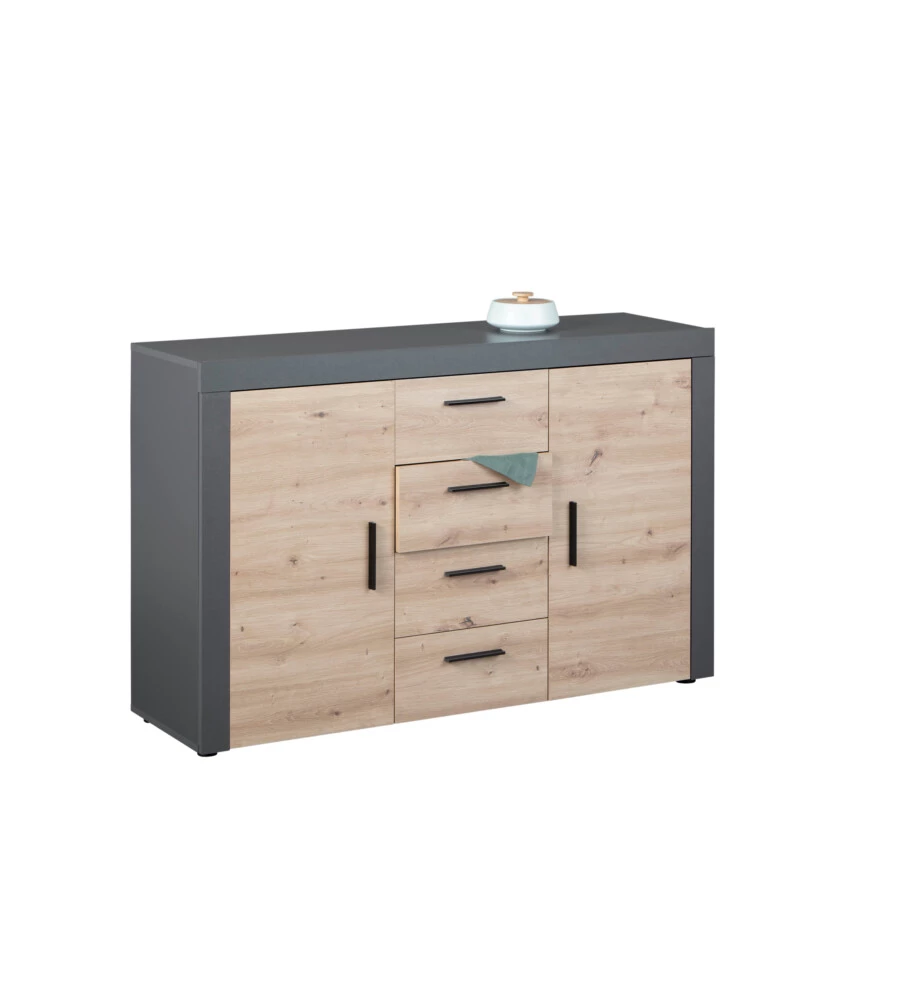 MOBILE BUFFET GRIGIO E QUERCIA, 134X40X86 CM