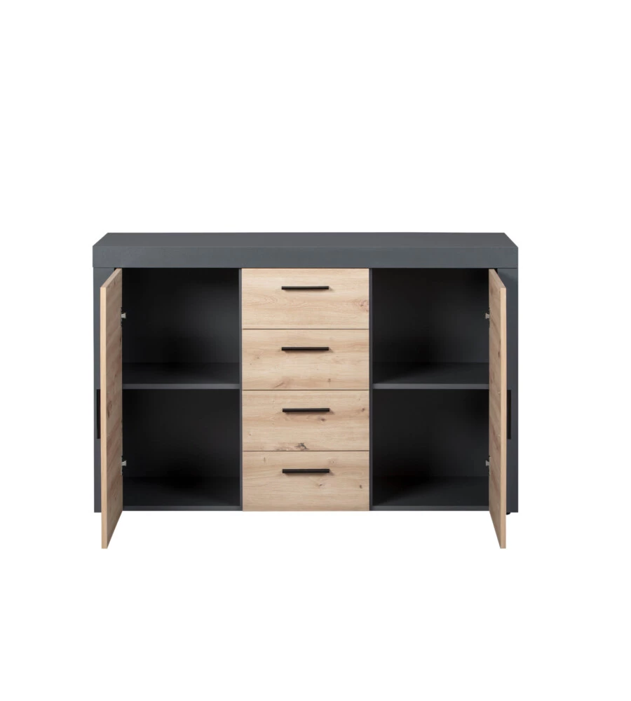 MOBILE BUFFET GRIGIO E QUERCIA, 134X40X86 CM