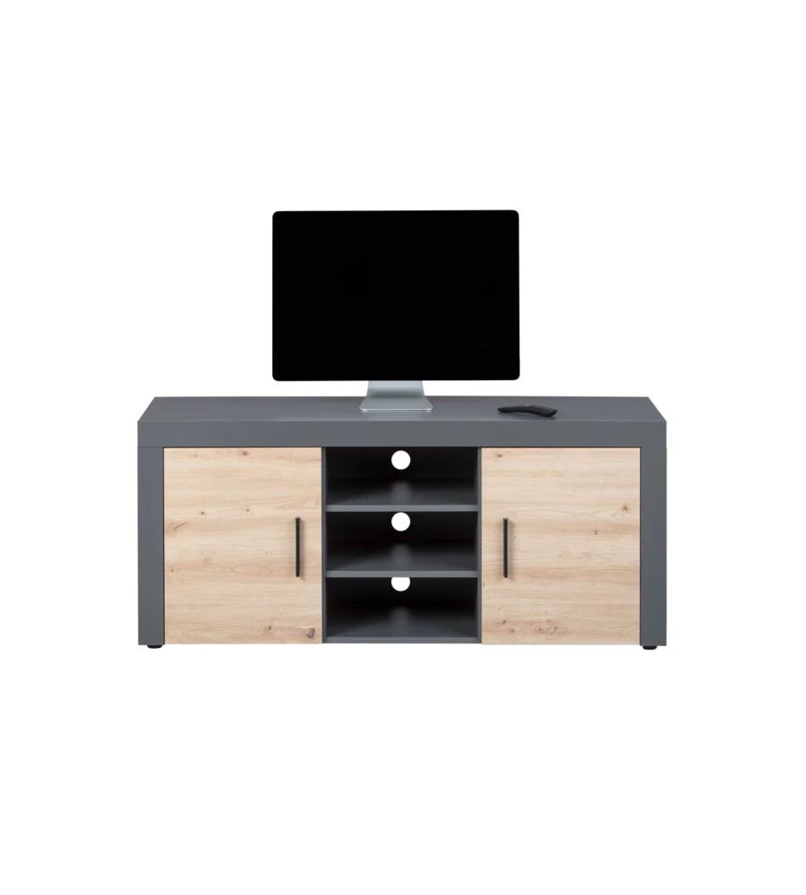 MOBILE PORTA TV GRIGIO E QUERCIA, 134X40X59 CM