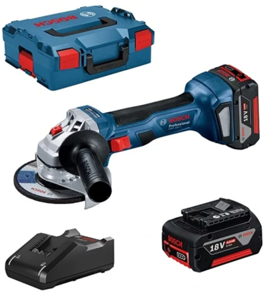SMERIGLIATRICE ANGOLARE A BATTERIA GWS 18V-7 125MM CON 2 BATTERIE 18V 4AH PROFESSIONALE BOSCH BLU