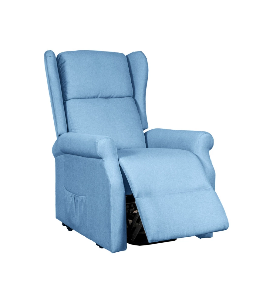 POLTRONA RELAX CON RECLINER ELETTRICO BELLAHOME "BERG" TESSUTO AZZURRO, 72,5X94X109 CM