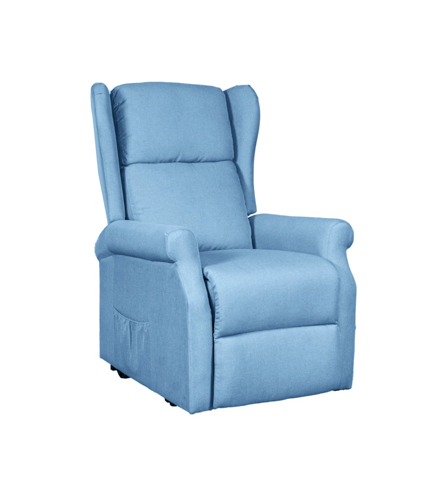 POLTRONA RELAX CON RECLINER ELETTRICO BELLAHOME "BERG" TESSUTO AZZURRO, 72,5X94X109 CM