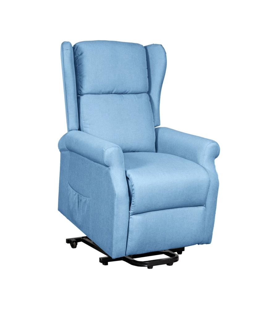 POLTRONA RELAX CON RECLINER ELETTRICO BELLAHOME "BERG" TESSUTO AZZURRO, 72,5X94X109 CM