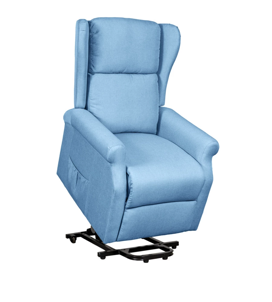 POLTRONA RELAX CON RECLINER ELETTRICO BELLAHOME "BERG" TESSUTO AZZURRO, 72,5X94X109 CM
