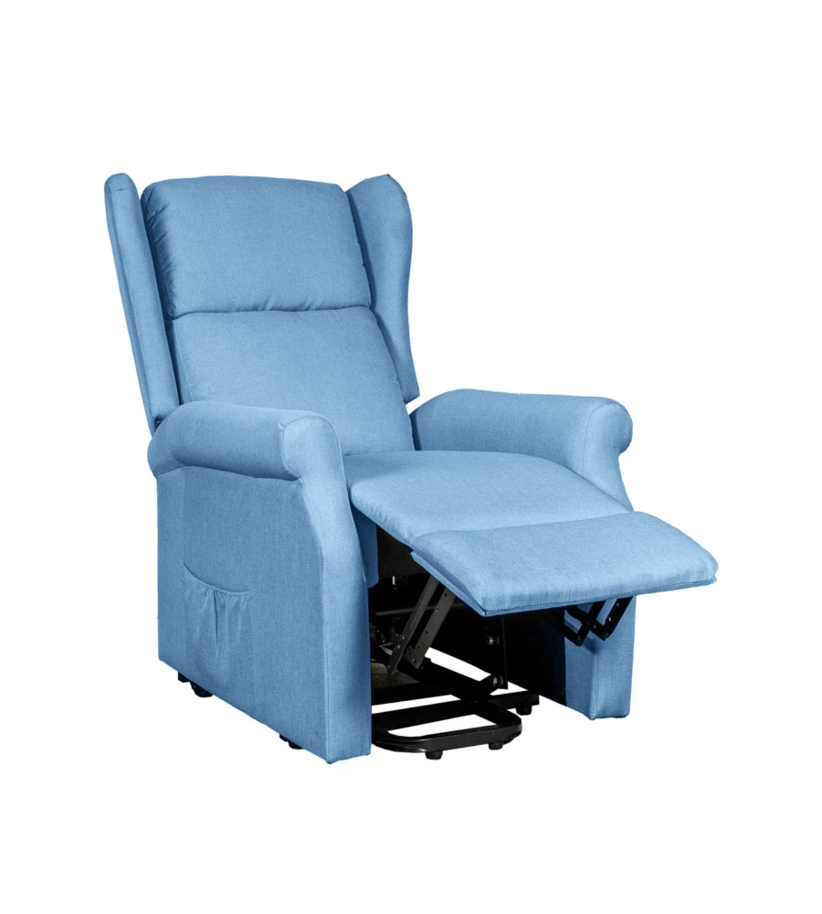 POLTRONA RELAX CON RECLINER ELETTRICO BELLAHOME "BERG" TESSUTO AZZURRO, 72,5X94X109 CM
