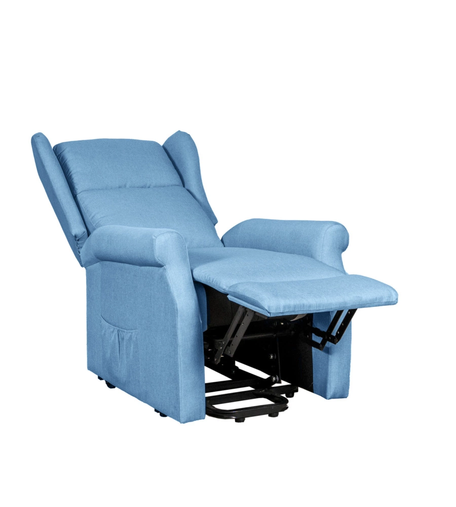 POLTRONA RELAX CON RECLINER ELETTRICO BELLAHOME "BERG" TESSUTO AZZURRO, 72,5X94X109 CM